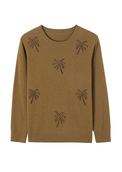 Italienische gelbe O-Ausschnitt Jacquard Zirkon Wollpullover Winter RL029