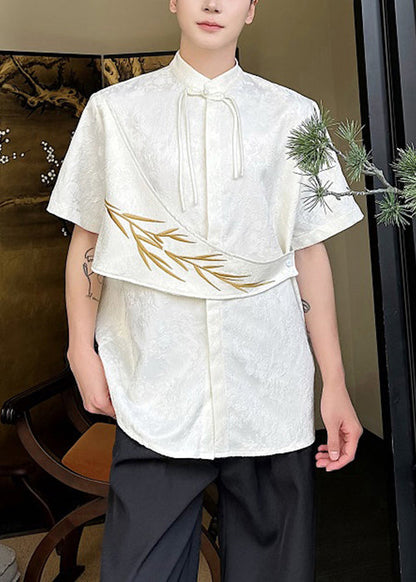 Apricot Embroideried Shirts Baumwolle Chinesischen Herren Jacquard