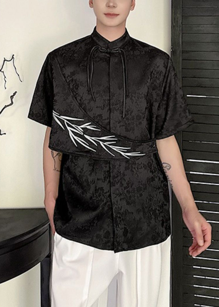 Apricot Embroideried Shirts Baumwolle Chinesischen Herren Jacquard