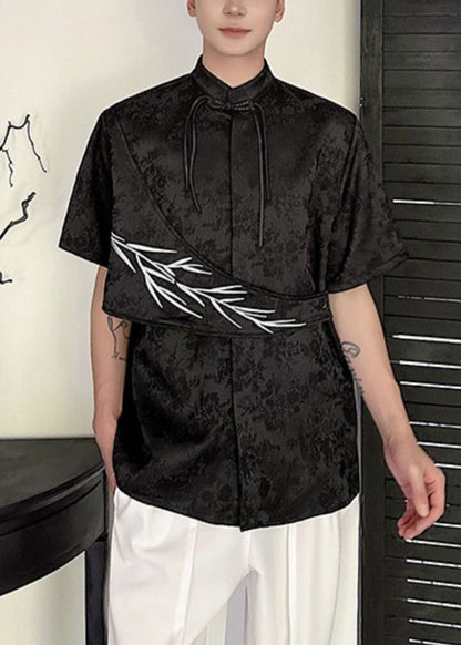 Apricot Embroideried Shirts Baumwolle Chinesischen Herren Jacquard