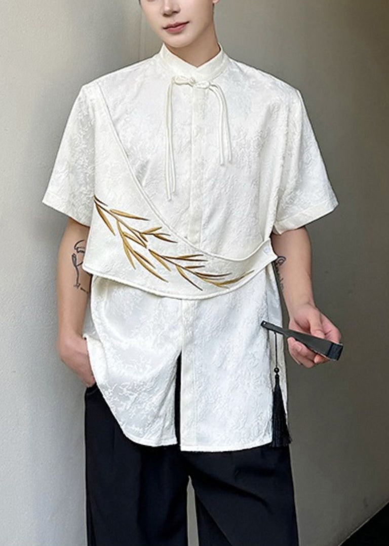 Apricot Embroideried Shirts Baumwolle Chinesischen Herren Jacquard