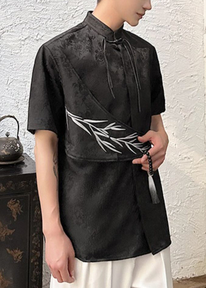 Apricot Embroideried Shirts Baumwolle Chinesischen Herren Jacquard