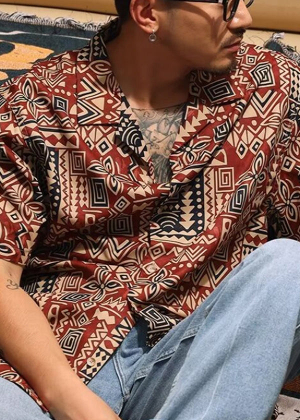 Japanese Cuban Collar Shirt For Men In Hawaii Summer HG037