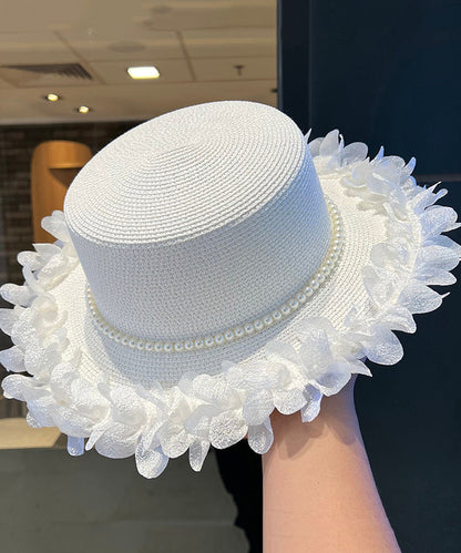 Japanese Cloche Woven Edge Lace Hat Pearl Elegant Straw Black