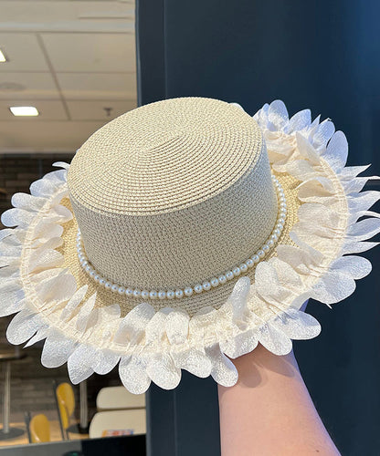 Japanese Cloche Woven Edge Lace Hat Pearl Elegant Straw Black