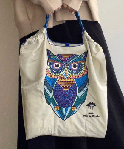 Sac de courses de grande capacité avec hibou brodé de style japonais 2024 SX1009