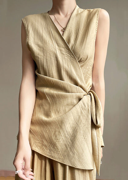 Neck Khaki Up Sleeveless Lace Solid V Cotton Shirts