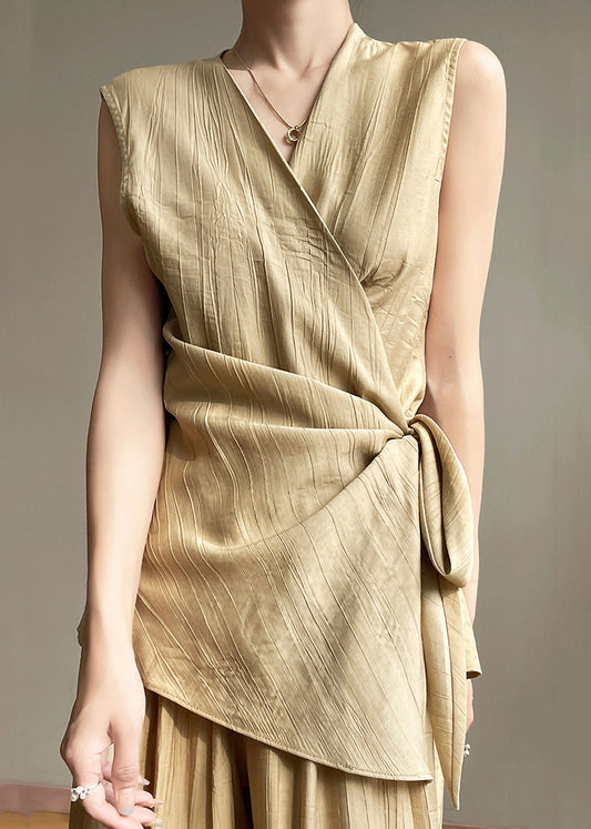 Neck Khaki Up Sleeveless Lace Solid V Cotton Shirts