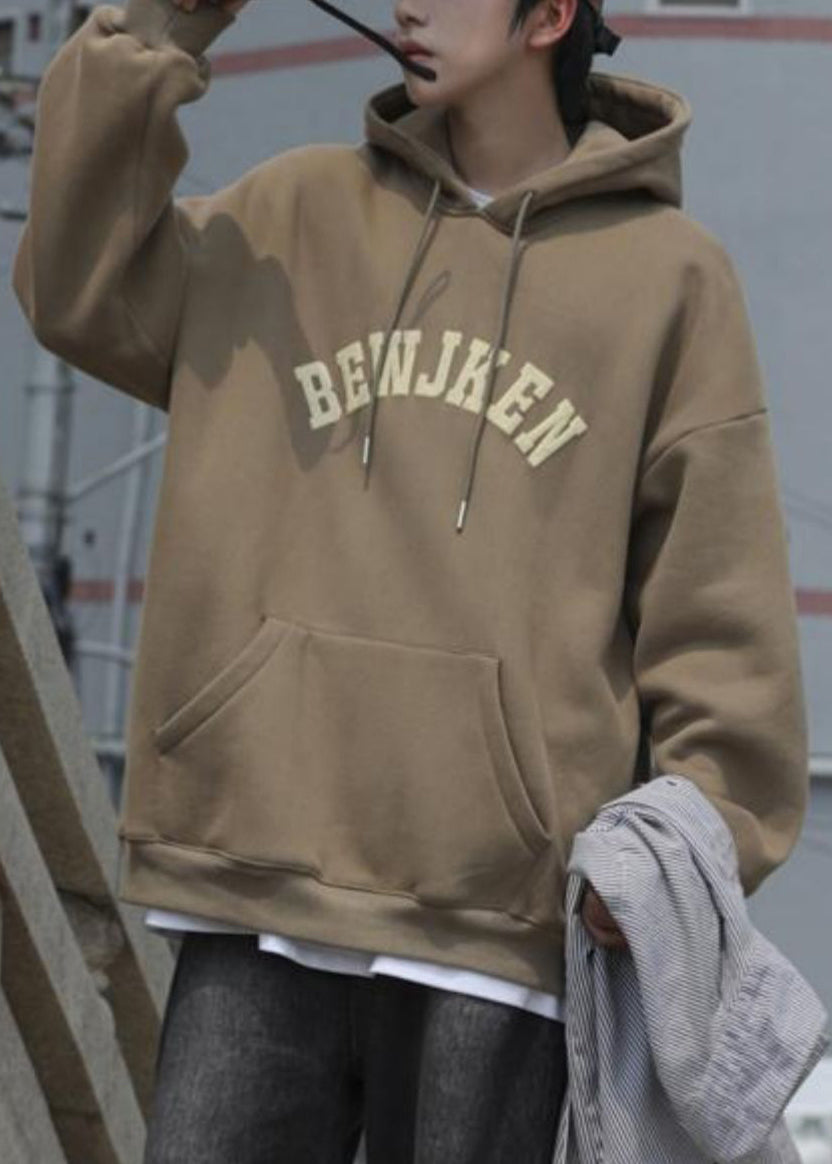 Khaki Buchstaben Taschen Baumwolle Herren Sweatshirts Mit Kapuze Frühling YQ032