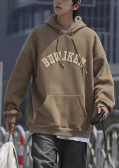 Khaki Buchstaben Taschen Baumwolle Herren Sweatshirts Mit Kapuze Frühling YQ032