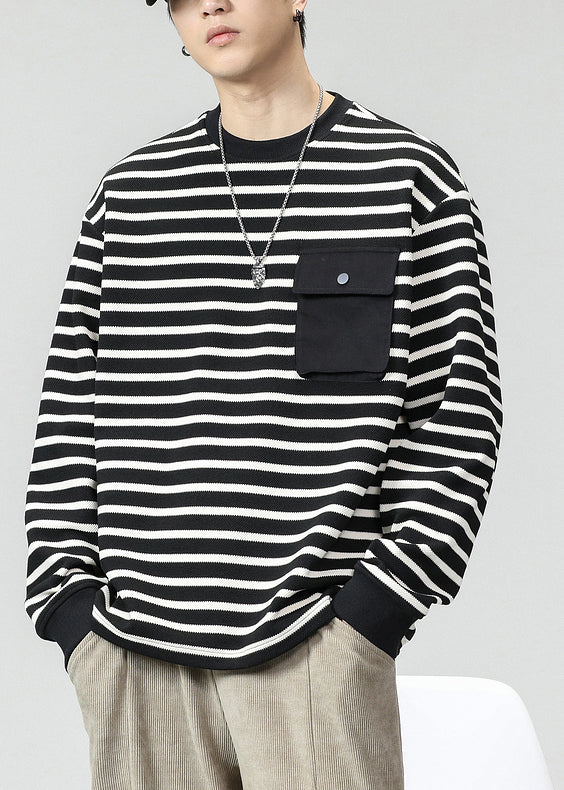 Chemises rayées en coton pour hommes, col et poches, printemps, kaki