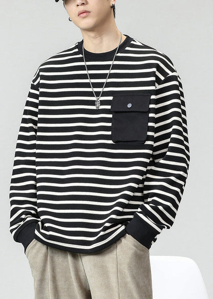 Chemises rayées en coton pour hommes, col et poches, printemps, kaki