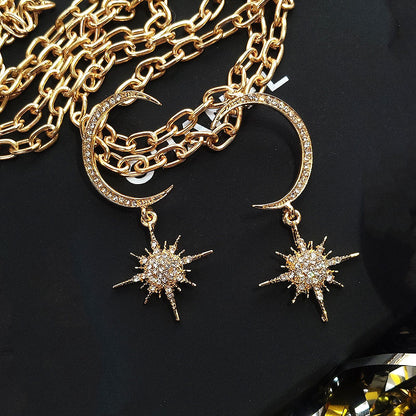 Star and Drop Moon Earring Rhinestone