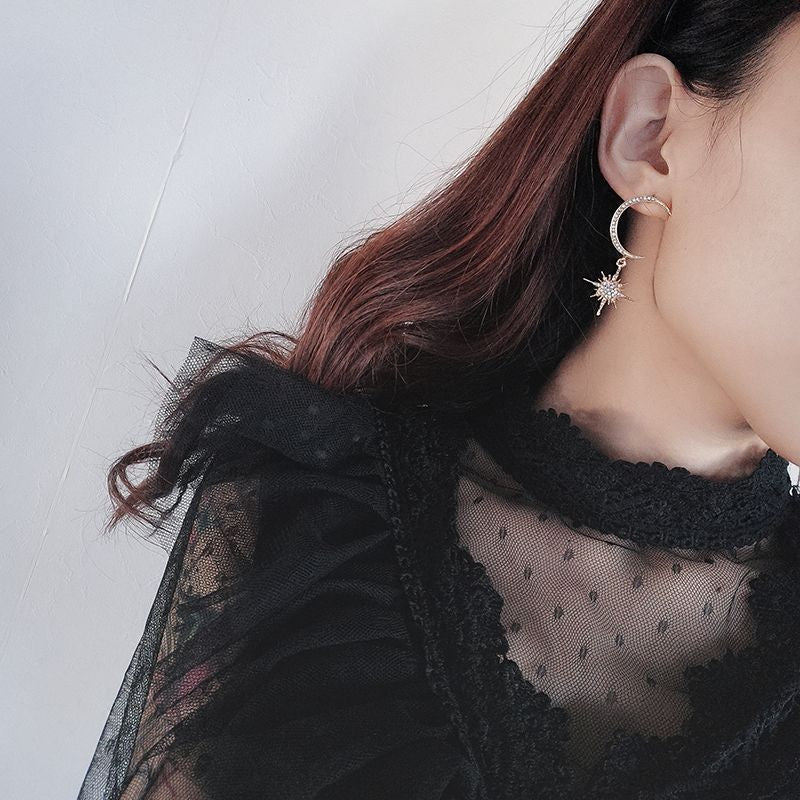 Star and Drop Moon Earring Rhinestone