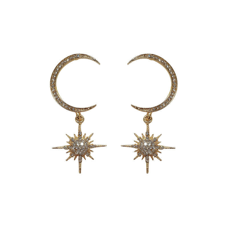 Star and Drop Moon Earring Rhinestone