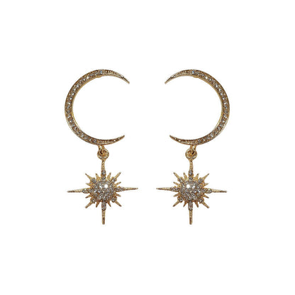 Star and Drop Moon Earring Rhinestone