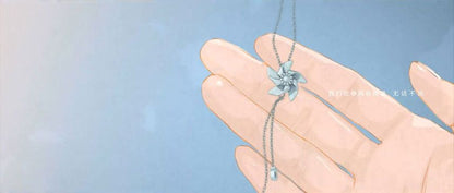 Silver Windmill Rhinestone Necklace Sterling 925 Pendant