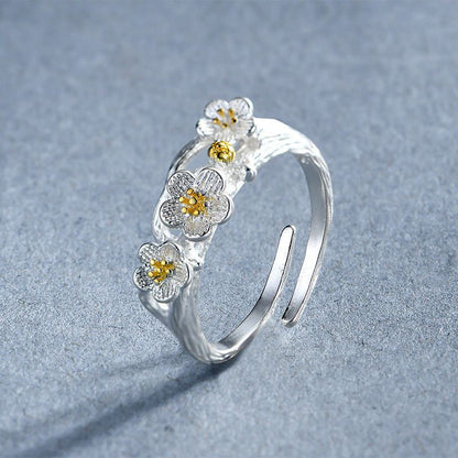Floral 925 Ring Open Silver Sterling