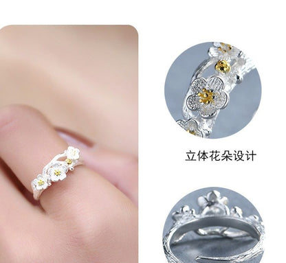 Floral 925 Ring Open Silver Sterling