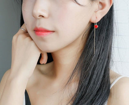 Silver Sterling Earring Heart 925 Drop