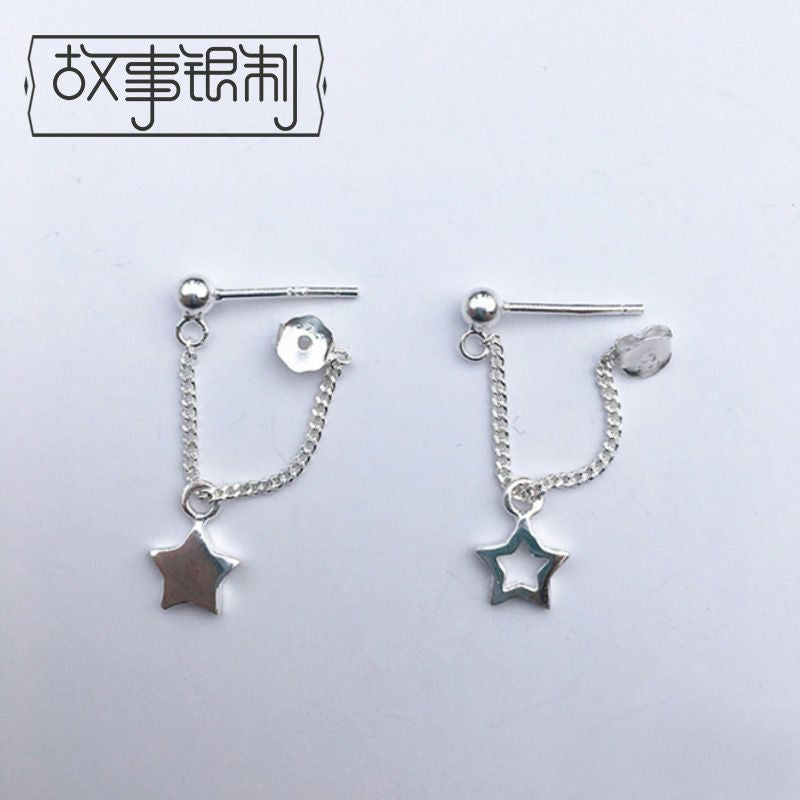 Drop Asymmetrical 925 Sterling Earring Silver Star