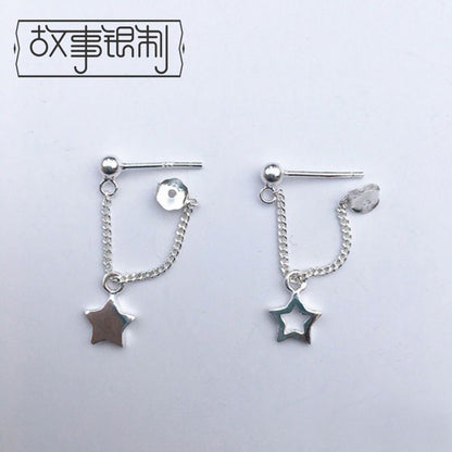 Drop Asymmetrical 925 Sterling Earring Silver Star