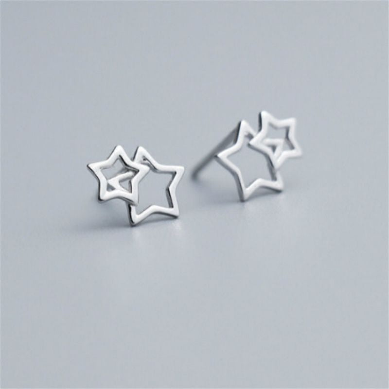 Earring Sterling 925 Silver Double Star