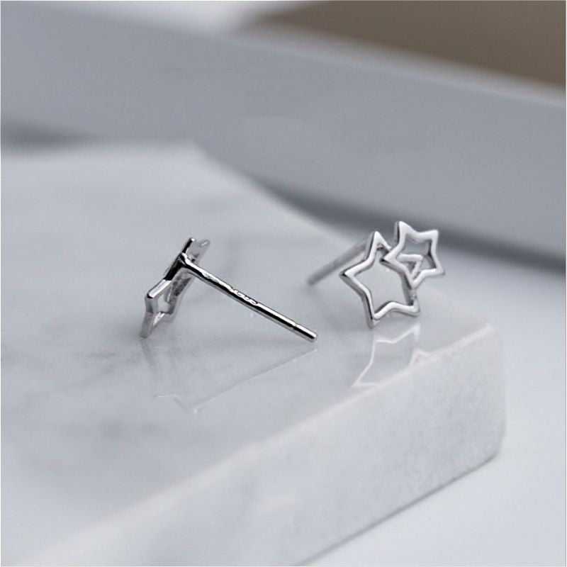 Earring Sterling 925 Silver Double Star