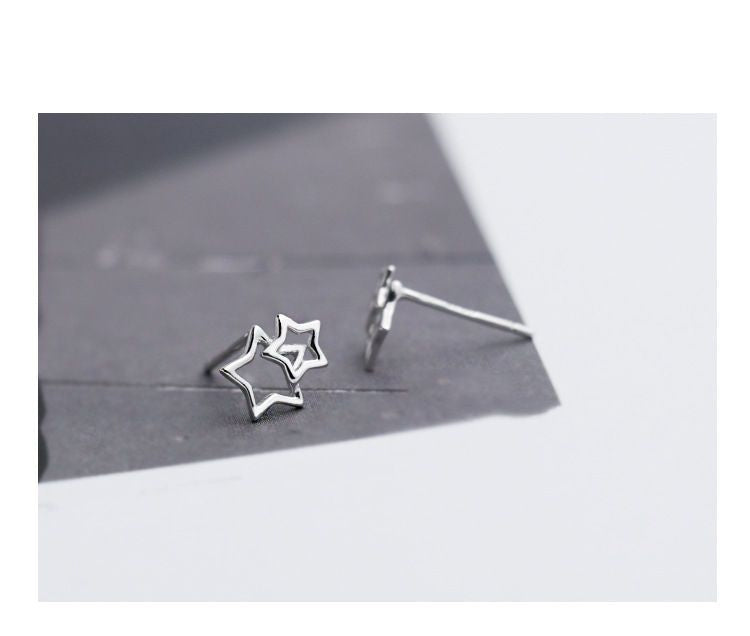 Earring Sterling 925 Silver Double Star