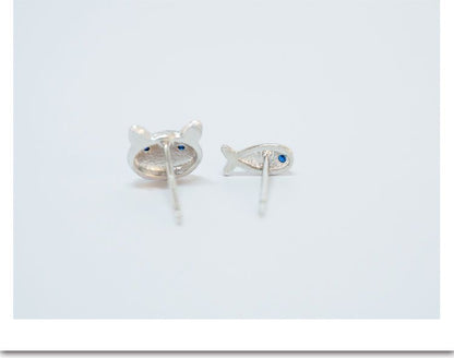 Cat 925 and Non-matching Fish Earring Silver Sterling