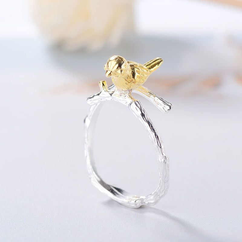 925 Plated Ring Gold Silver Open Bird Sterling