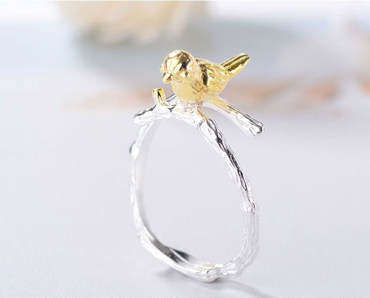 925 Plated Ring Gold Silver Open Bird Sterling