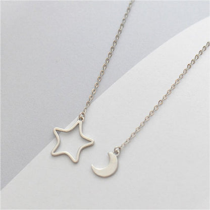 Silver Moon and Sterling Pendant 925 Necklace Star