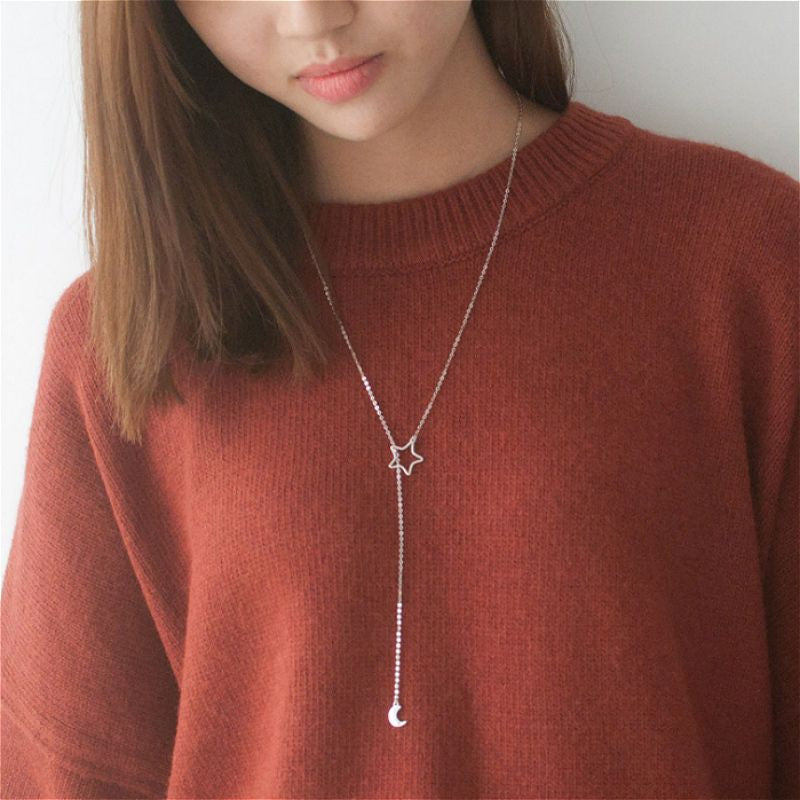 Silver Moon and Sterling Pendant 925 Necklace Star