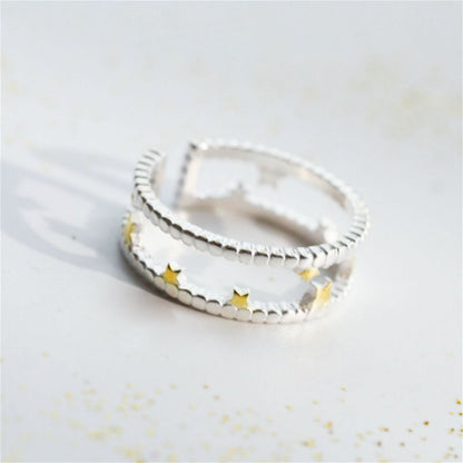 Silver Sterling Layered Star Ring Open