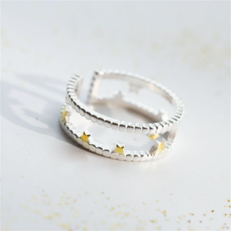 Silver Sterling Layered Star Ring Open