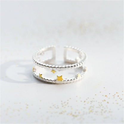 Silver Sterling Layered Star Ring Open