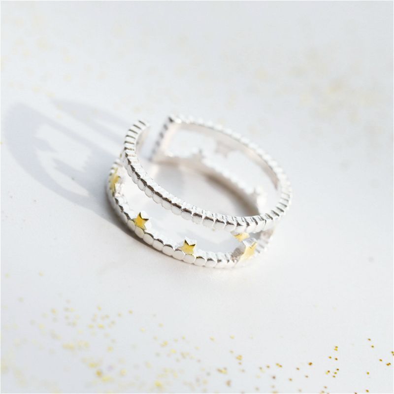Silver Sterling Layered Star Ring Open