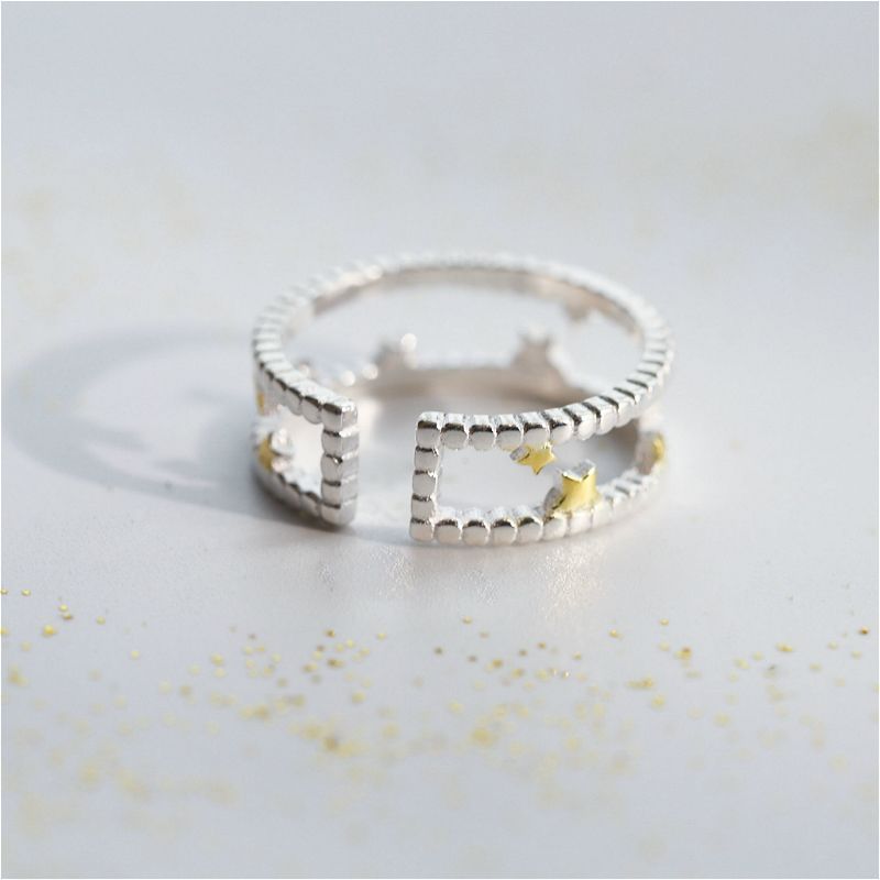 Silver Sterling Layered Star Ring Open