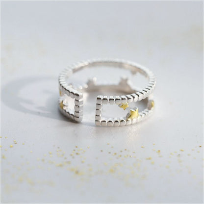 Silver Sterling Layered Star Ring Open