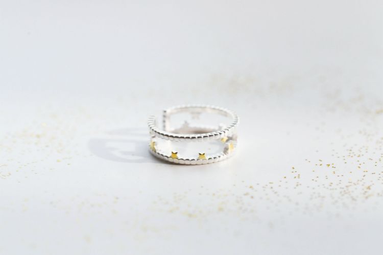 Silver Sterling Layered Star Ring Open