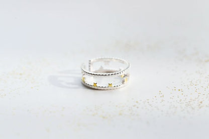 Silver Sterling Layered Star Ring Open