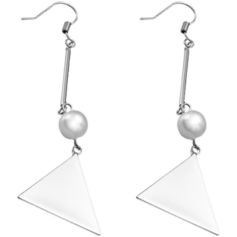Earring Dangle Sterling Silver Pearl Triangle Faux