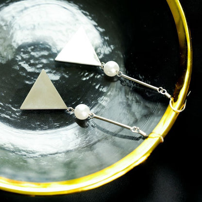 Earring Dangle Sterling Silver Pearl Triangle Faux