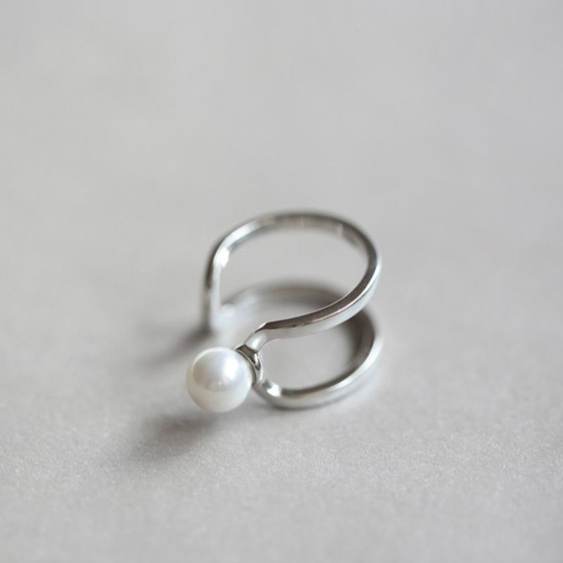 Pearl Open Silver Faux Ring Layered Sterling