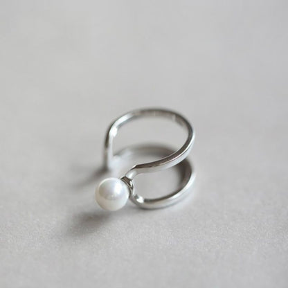Pearl Open Silver Faux Ring Layered Sterling