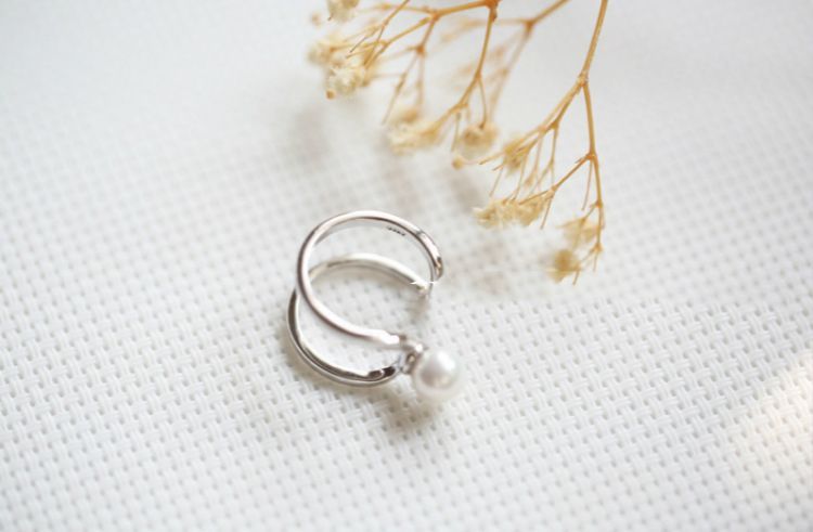 Pearl Open Silver Faux Ring Layered Sterling
