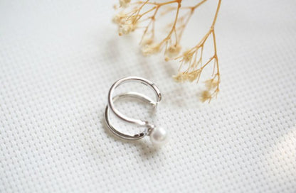 Pearl Open Silver Faux Ring Layered Sterling