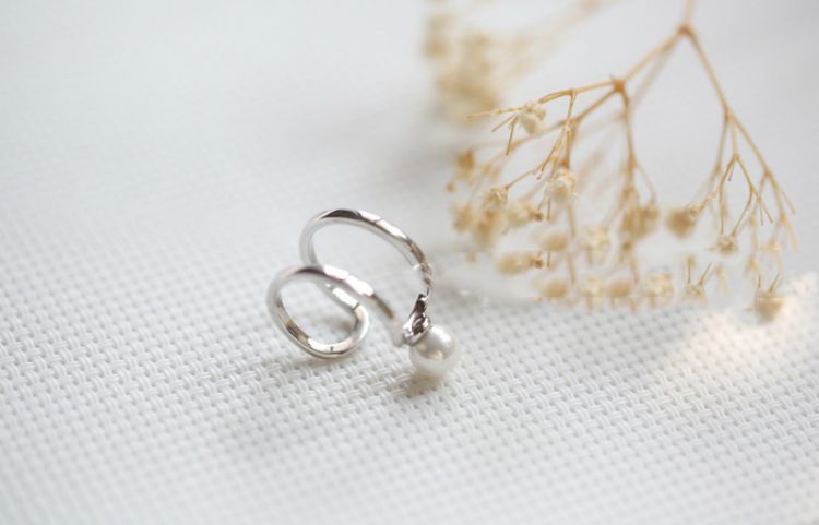 Pearl Open Silver Faux Ring Layered Sterling