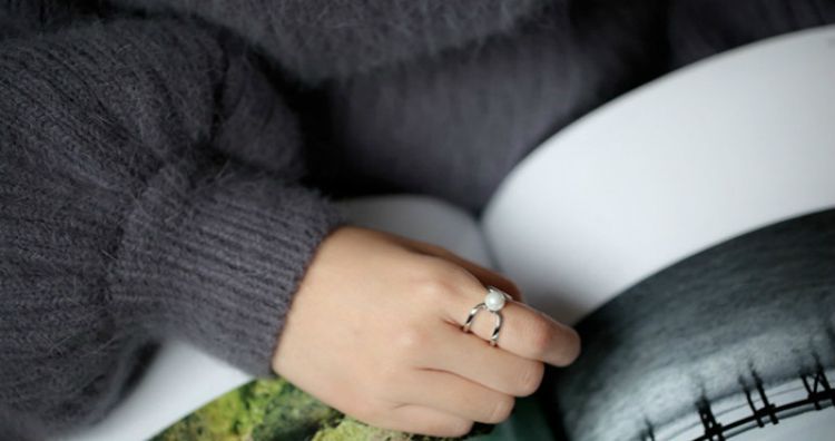 Pearl Open Silver Faux Ring Layered Sterling